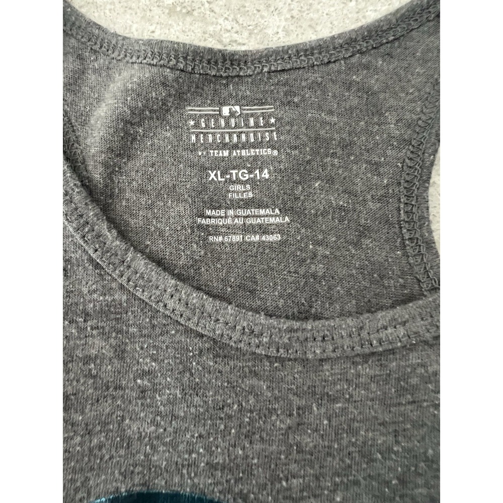 MLB New York Yankees‎ Girls XL 14 Gray Heart Metallic Teal Racerback Tank Top - Picture 5 of 5